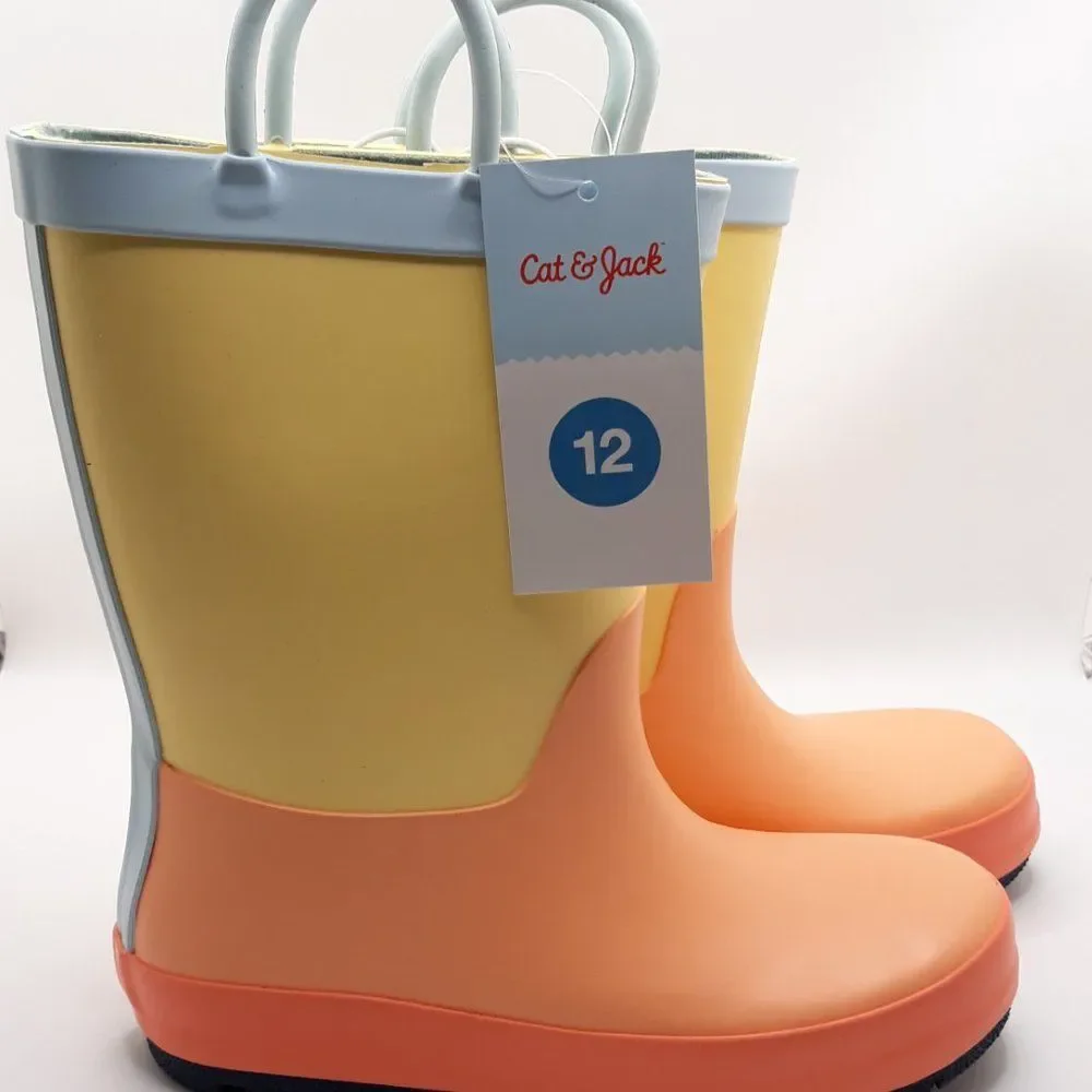 Girls Ali Colorblock Rain Boots ~ Cat and Jack (ORANGE) Sz 12 ~ NEW